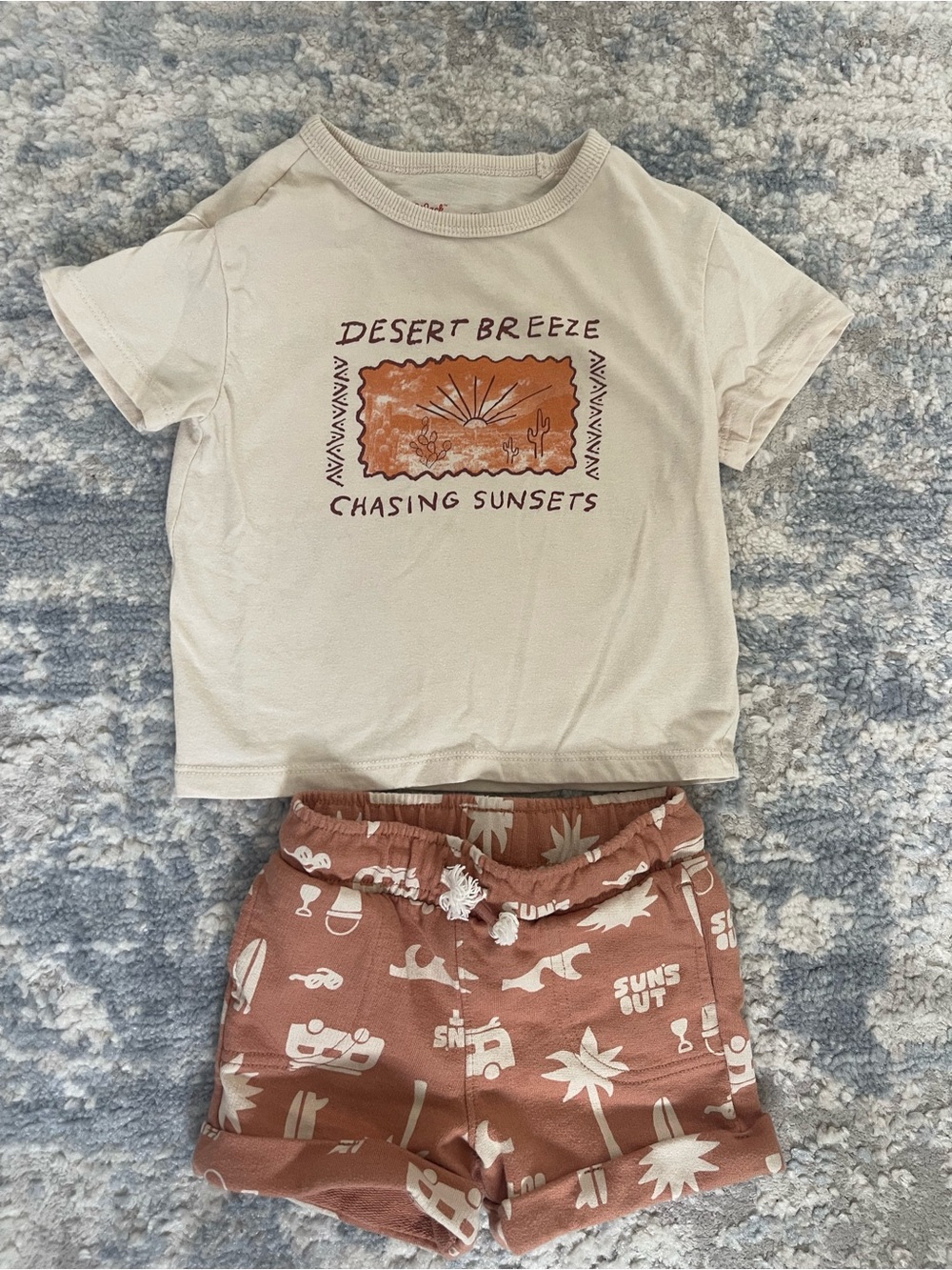 Cat & Jack Beige Tee and Rust Graphic Shorts Set